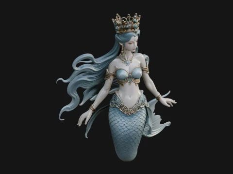 Crowned Mermaid Statue Design 3 - 3D Print Model Modello di stampa 3D
