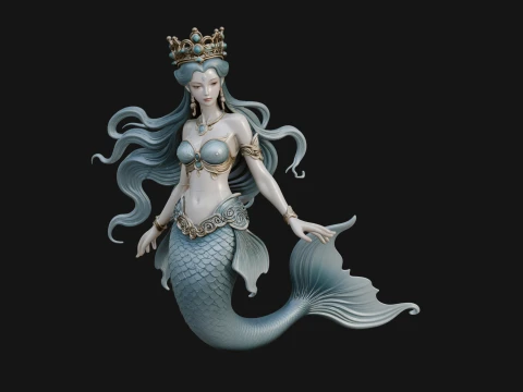 Crowned Mermaid Statue Design 3 - 3D Print Model 3D Print Model