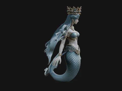 Crowned Mermaid Statue Design 3 - 3D Print Model 3D Print Model