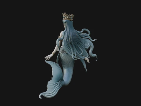 Crowned Mermaid Statue Design 3 - 3D Print Model 3D Print Model