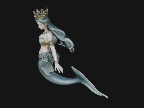 Crowned Mermaid Statue Design 3 - 3D Print Model 3D Print Model