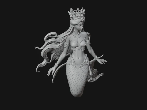 Crowned Mermaid Statue Design 3 - 3D Print Model 3D Print Model