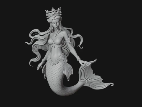 Crowned Mermaid Statue Design 3 - 3D Print Model 3D Print Model