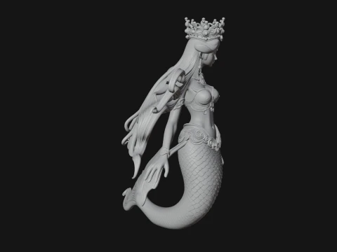 Crowned Mermaid Statue Design 3 - 3D Print Model 3D Print Model