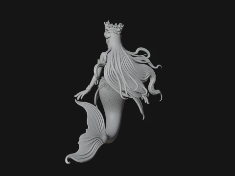 Crowned Mermaid Statue Design 3 - 3D Print Model 3D Print Model