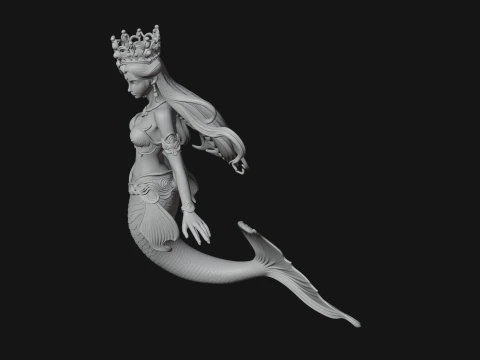 Crowned Mermaid Statue Design 3 - 3D Print Model 3D Print Model
