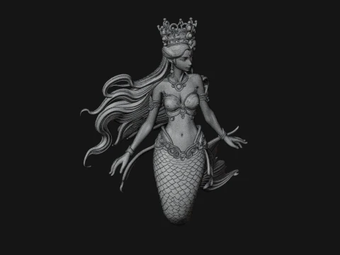 Crowned Mermaid Statue Design 3 - 3D Print Model 3D Print Model