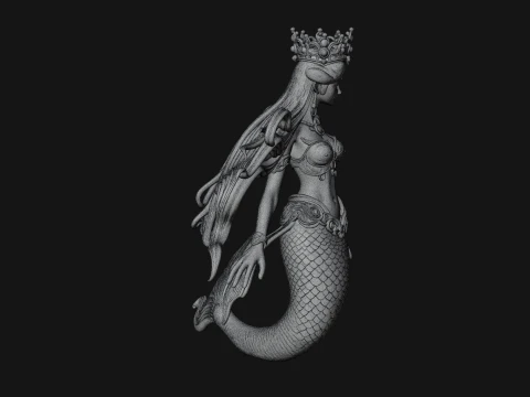 Crowned Mermaid Statue Design 3 - 3D Print Model 3D Print Model