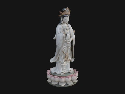 Standing Guanyin on Lotus Statue Design 6 - 3D Print Model Modèles 3D en vedette