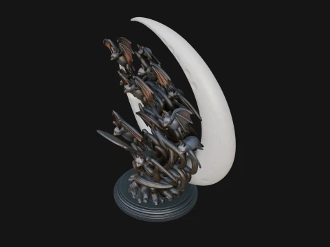 Crescent Moon Bat Tree Statue Design 4 - 3D Print Model 3D Print Model