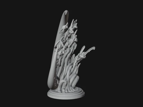 Crescent Moon Bat Tree Statue Design 4 - 3D Print Model 3D Print Model