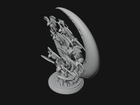 Crescent Moon Bat Tree Statue Design 4 - 3D Print Model 3D Print Model