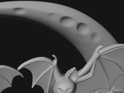 Crescent Moon Bat Tree Statue Design 4 - 3D Print Model 3D Print Model