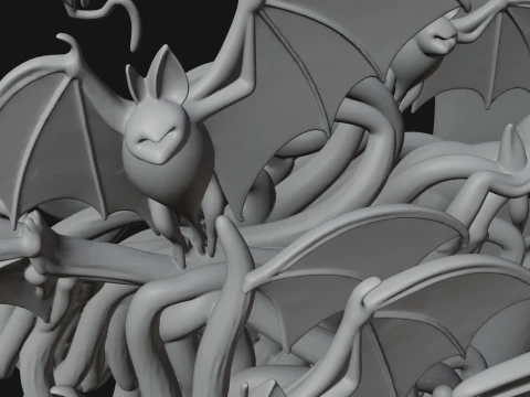 Crescent Moon Bat Tree Statue Design 4 - 3D Print Model 3D Print Model