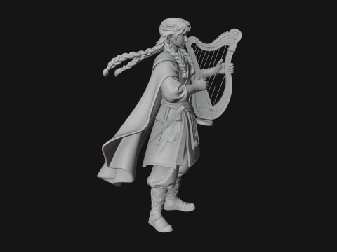 Robed Bard with Harp Statue Design 1 - 3D Print Model 3D Print Model