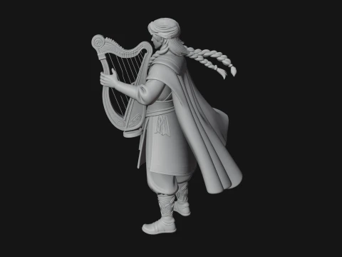 Robed Bard with Harp Statue Design 1 - 3D Print Model 3D Print Model