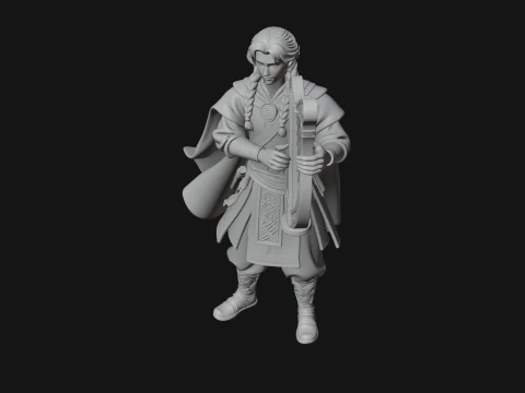 Robed Bard with Harp Statue Design 1 - 3D Print Model 3D Print Model