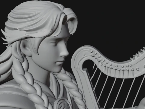 Robed Bard with Harp Statue Design 1 - 3D Print Model 3D Print Model