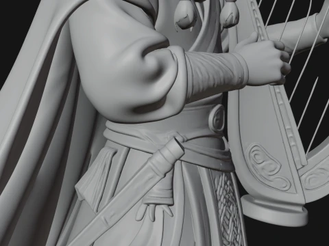Robed Bard with Harp Statue Design 1 - 3D Print Model 3D Print Model