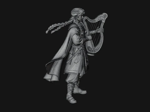 Robed Bard with Harp Statue Design 1 - 3D Print Model 3D Print Model