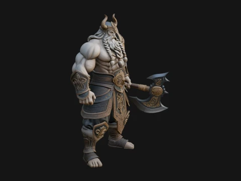 Barbarian with Axe Statue Design 10 - 3D Print Model 3D Print Model