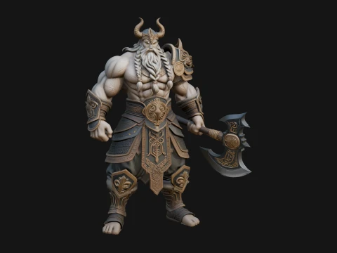 Barbarian with Axe Statue Design 10 - 3D Print Model 3D Print Model