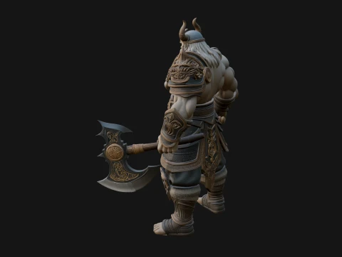 Barbarian with Axe Statue Design 10 - 3D Print Model 3D Print Model