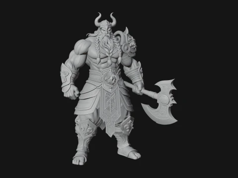 Barbarian with Axe Statue Design 10 - 3D Print Model 3D Print Model
