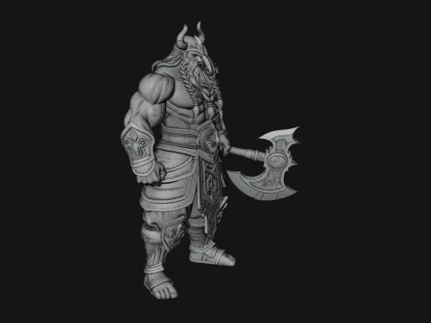 Barbarian with Axe Statue Design 10 - 3D Print Model 3D Print Model