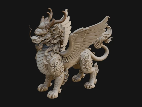 Qilin Deer Beast Statue Design 13 - 3D Print Model 3D Print Model