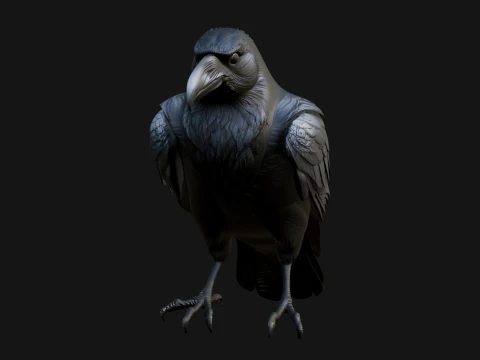 Perched Raven Bird Statue Design 1 - 3D Print Model 3D Print Model