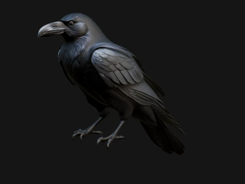Perched Raven Bird Statue Design 1 - 3D Print Model 3D Print Model