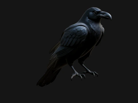 Perched Raven Bird Statue Design 1 - 3D Print Model 3D Print Model