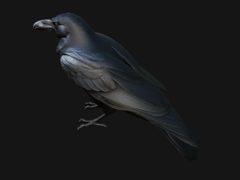 Perched Raven Bird Statue Design 1 - 3D Print Model 3D Print Model