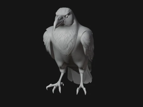 Perched Raven Bird Statue Design 1 - 3D Print Model 3D Print Model