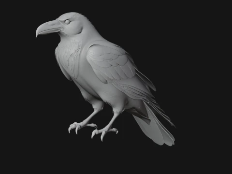 Perched Raven Bird Statue Design 1 - 3D Print Model 3D Print Model