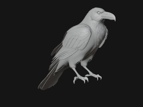 Perched Raven Bird Statue Design 1 - 3D Print Model 3D Print Model