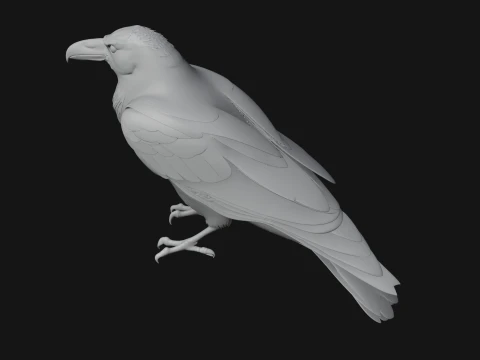 Perched Raven Bird Statue Design 1 - 3D Print Model 3D Print Model