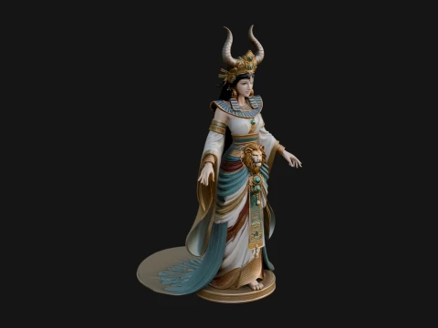 Horned Sun Crown Goddess Statue Design 5 - 3D Print Model 3D Print Model