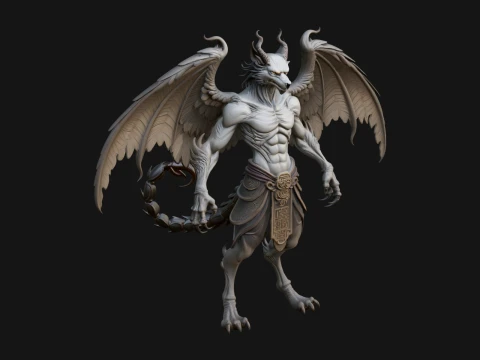 Winged Horned Demon Statue Design 19 - 3D Print Model 3D Print Model