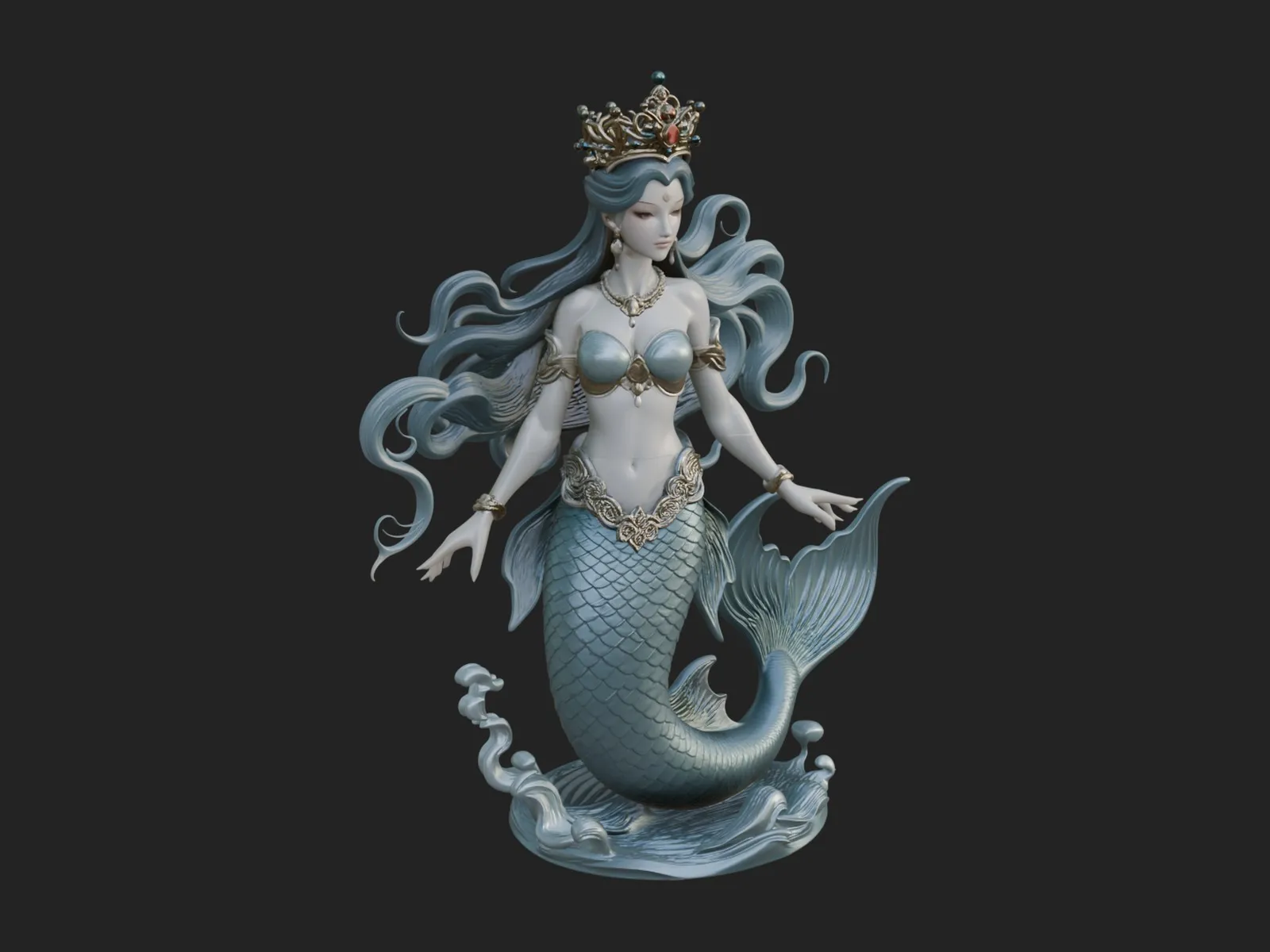 Crowned Mermaid Statue Design 4 - 3D Print Model 3D Print Model .c4d .max .obj .3ds .fbx .stl .blend
