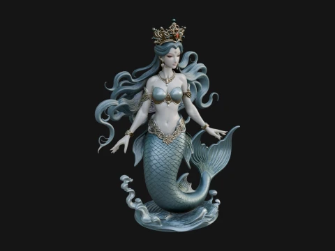 Crowned Mermaid Statue Design 4 - 3D Print Model Modello di stampa 3D