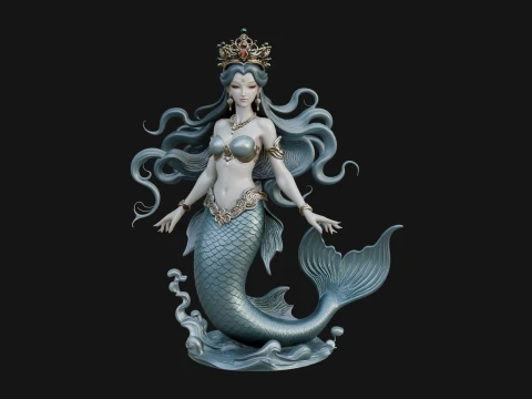 Crowned Mermaid Statue Design 4 - 3D Print Model 3D Print Model