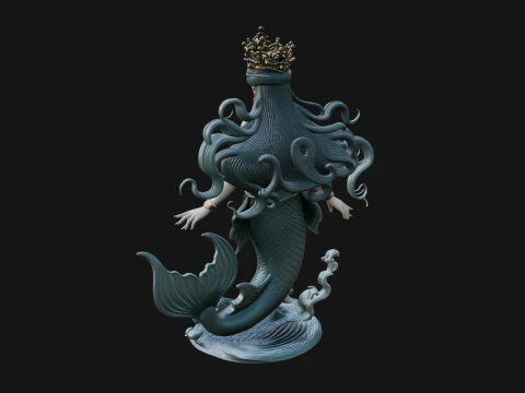 Crowned Mermaid Statue Design 4 - 3D Print Model 3D Print Model