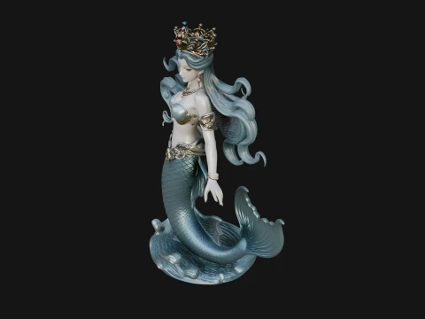 Crowned Mermaid Statue Design 4 - 3D Print Model 3D Print Model