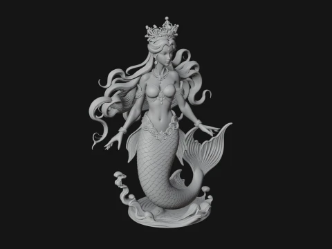 Crowned Mermaid Statue Design 4 - 3D Print Model 3D Print Model
