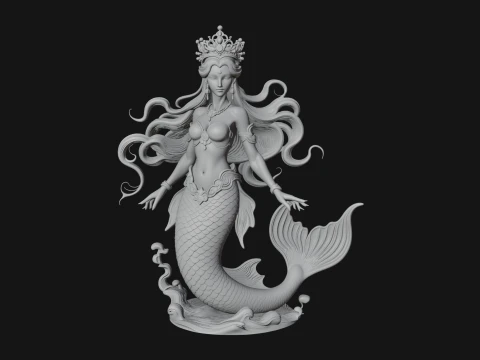 Crowned Mermaid Statue Design 4 - 3D Print Model 3D Print Model