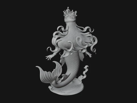 Crowned Mermaid Statue Design 4 - 3D Print Model 3D Print Model