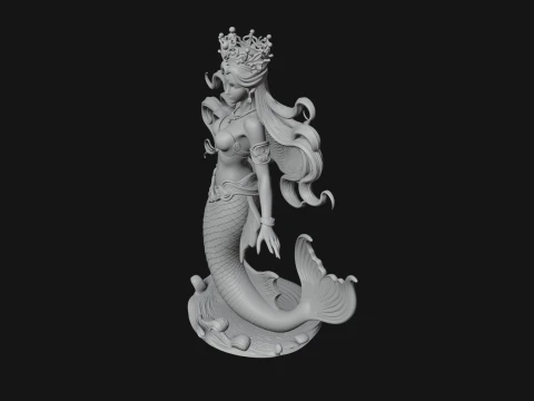 Crowned Mermaid Statue Design 4 - 3D Print Model 3D Print Model