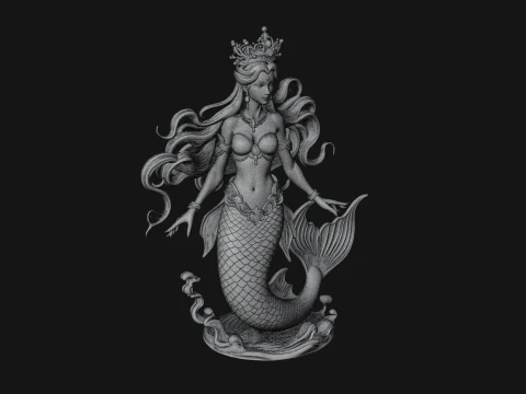 Crowned Mermaid Statue Design 4 - 3D Print Model 3D Print Model